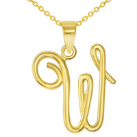 Load image into Gallery viewer, 14k Yellow Gold Elegant Script Letter W Cursive Initial Pendant Necklace
