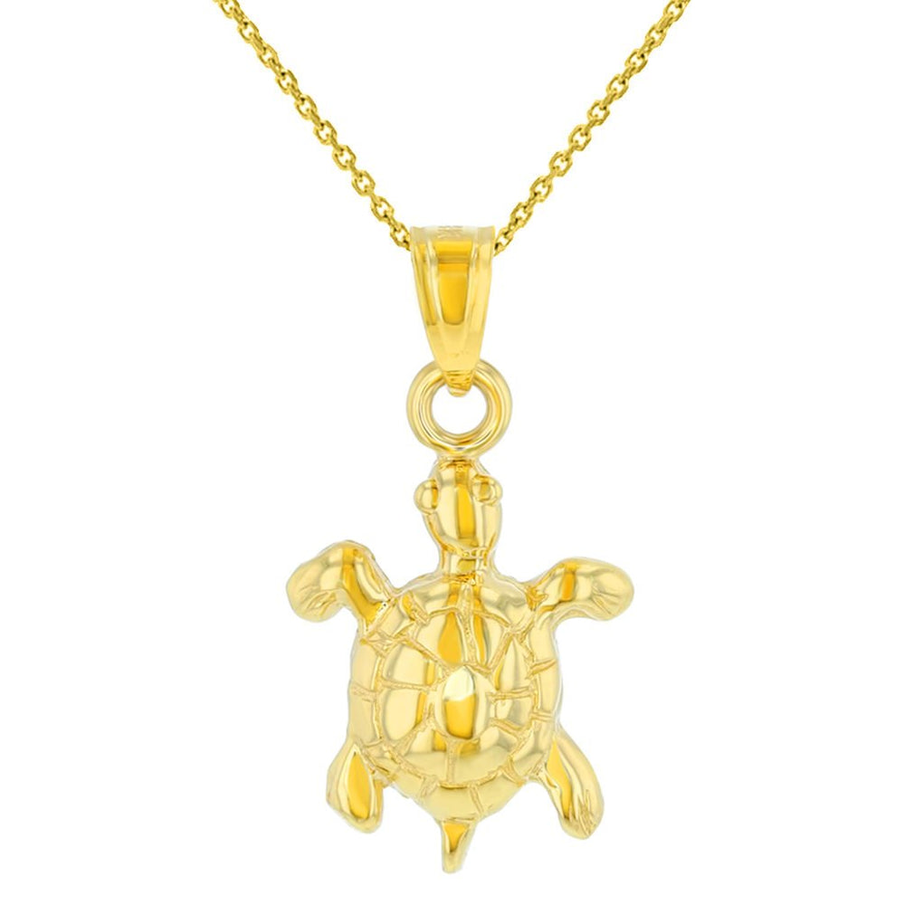 14K Yellow Gold Polished Good Luck Turtle Charm Animal Pendant Necklace