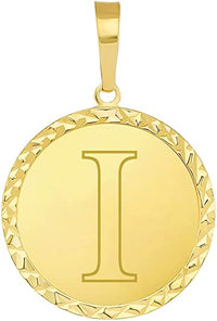 Load image into Gallery viewer, 14k Yellow Gold Personalized Round Block Letter Initial I Disc Pendant 
