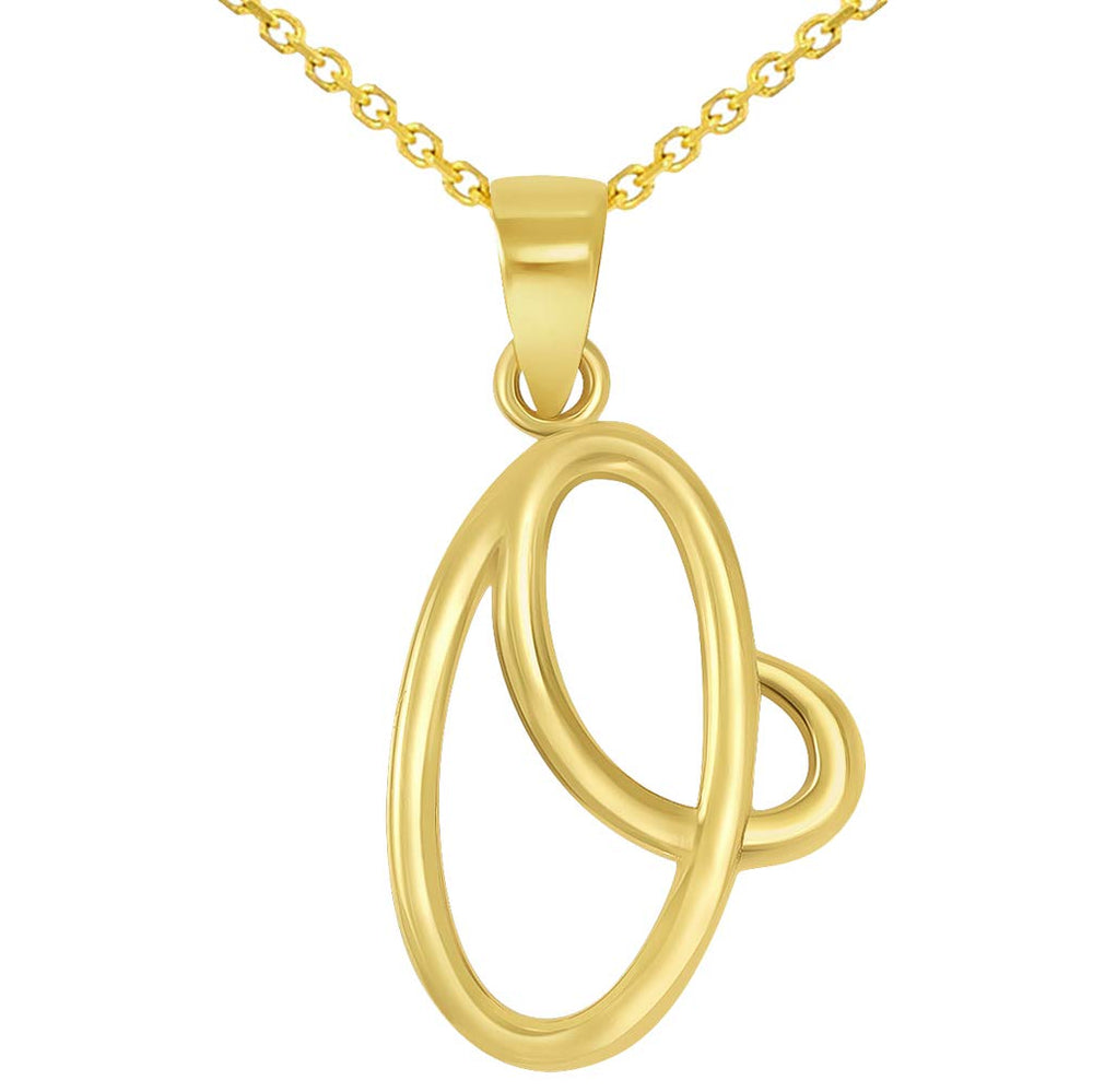 14k Yellow Gold Elegant Script Letter O Cursive Initial Pendant Necklace