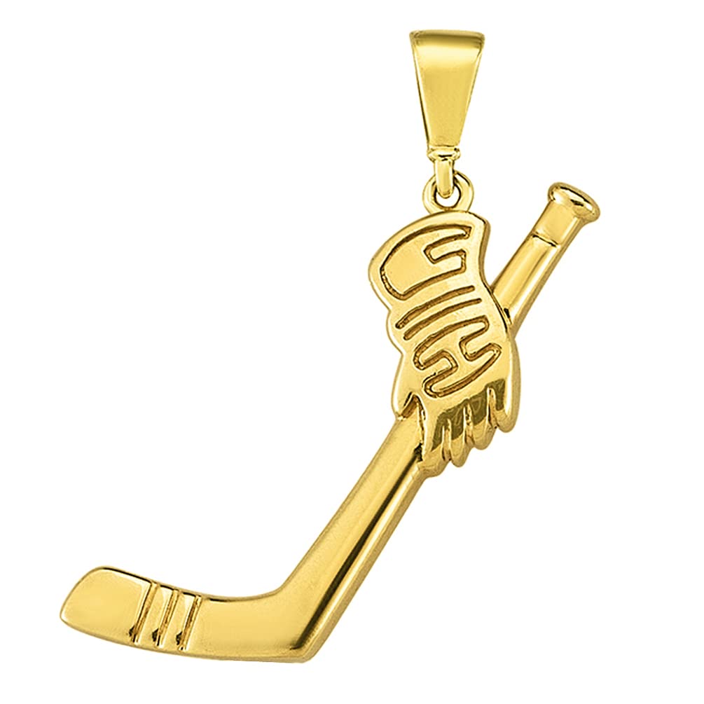 14k Yellow Gold Hockey Stick with Glove Pendant