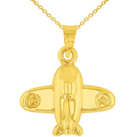 Load image into Gallery viewer, High Polish 14K Yellow Gold 3D Star Airplane Charm Aircraft Ascending Pendant Necklace
