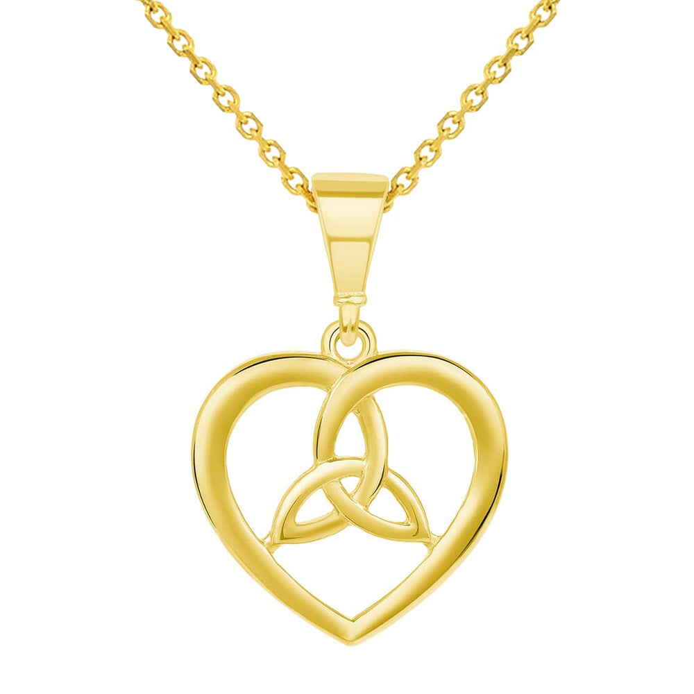 14k Yellow Gold Heart with Trinity Celtic Triquetra Love Knot Pendant Necklace