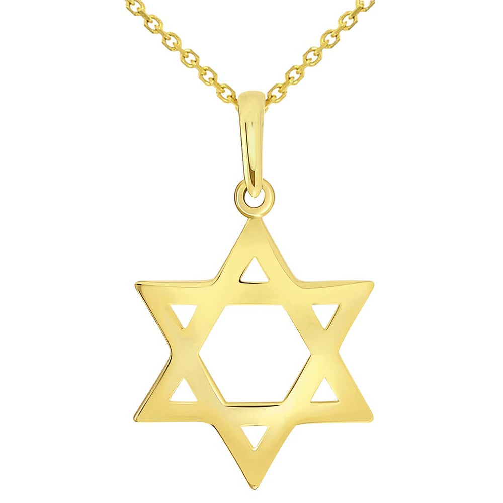 Polished 14k Yellow Gold Simple Jewish Charm Star of David Pendant Necklace