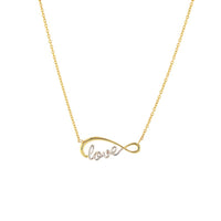 Load image into Gallery viewer, Jewelry America Solid 14K Yellow Gold Two Tone Love Scripted Infinity Symbol Necklace

