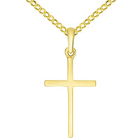 Load image into Gallery viewer, 14k Solid Yellow Gold Classic Small Religious Cross Charm Pendant with Cable, Curb, or Figaro Chain Necklaces
