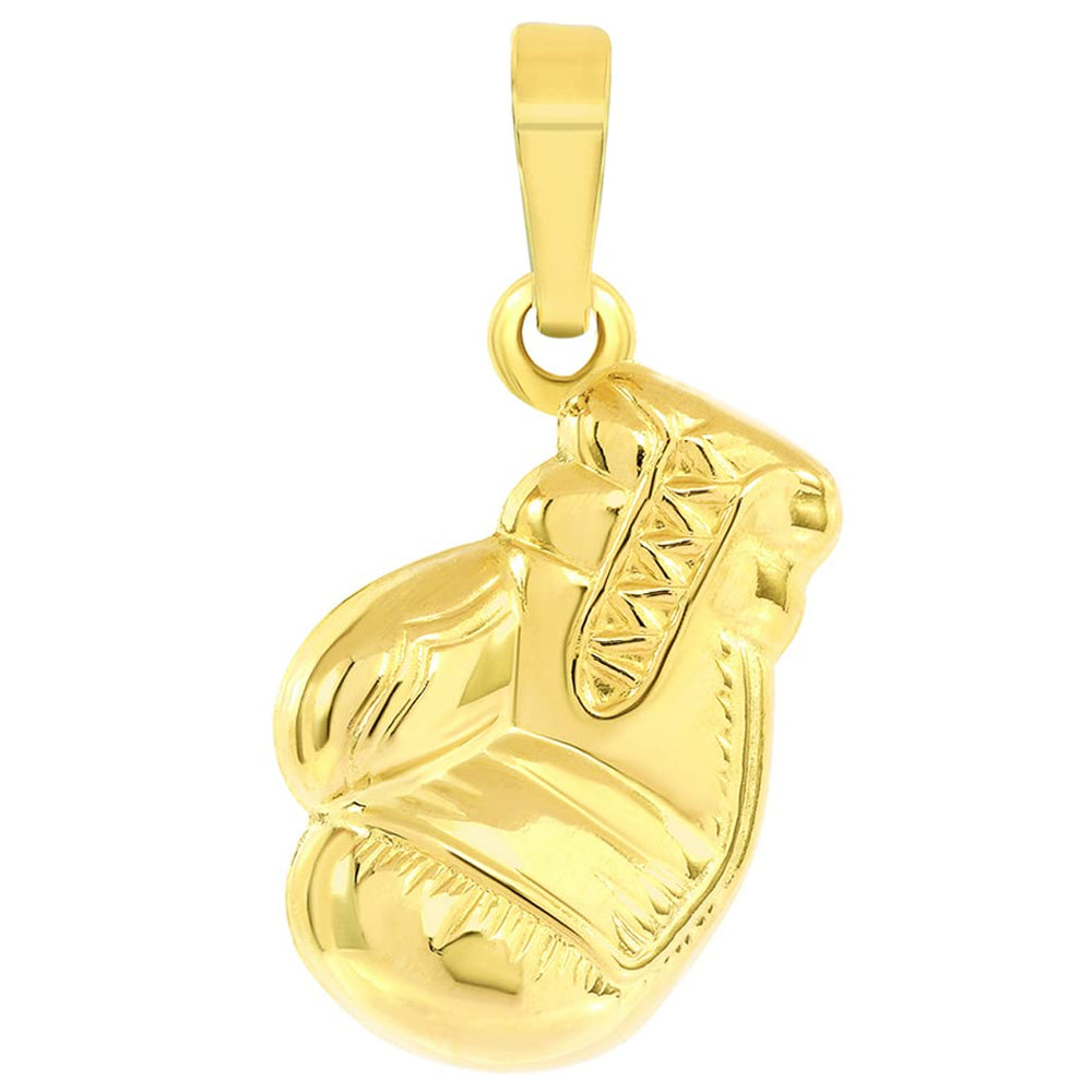 Jewelry America High Polish 14k Gold Necklace with 3D Single Boxing Glove Charm Sports Pendant - Yellow Gold