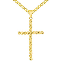 Load image into Gallery viewer, 14k Yellow Gold Beaded Moon-Cut Religious Cross Pendant with Curb Chain Necklace
