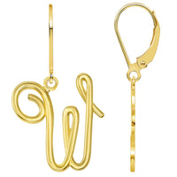 Load image into Gallery viewer, Solid 14k Yellow Gold Elegant Script Letter Cursive Initial Dangle Drop Earrings with Leverback - A to Z
