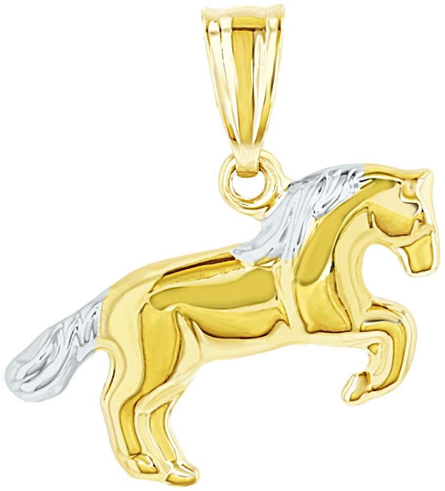 14k Yellow Gold Running Horse Charm Animal Pendant