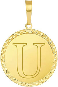 Load image into Gallery viewer, 14k Yellow Gold Personalized Round Block Letter Initial U Disc Pendant 
