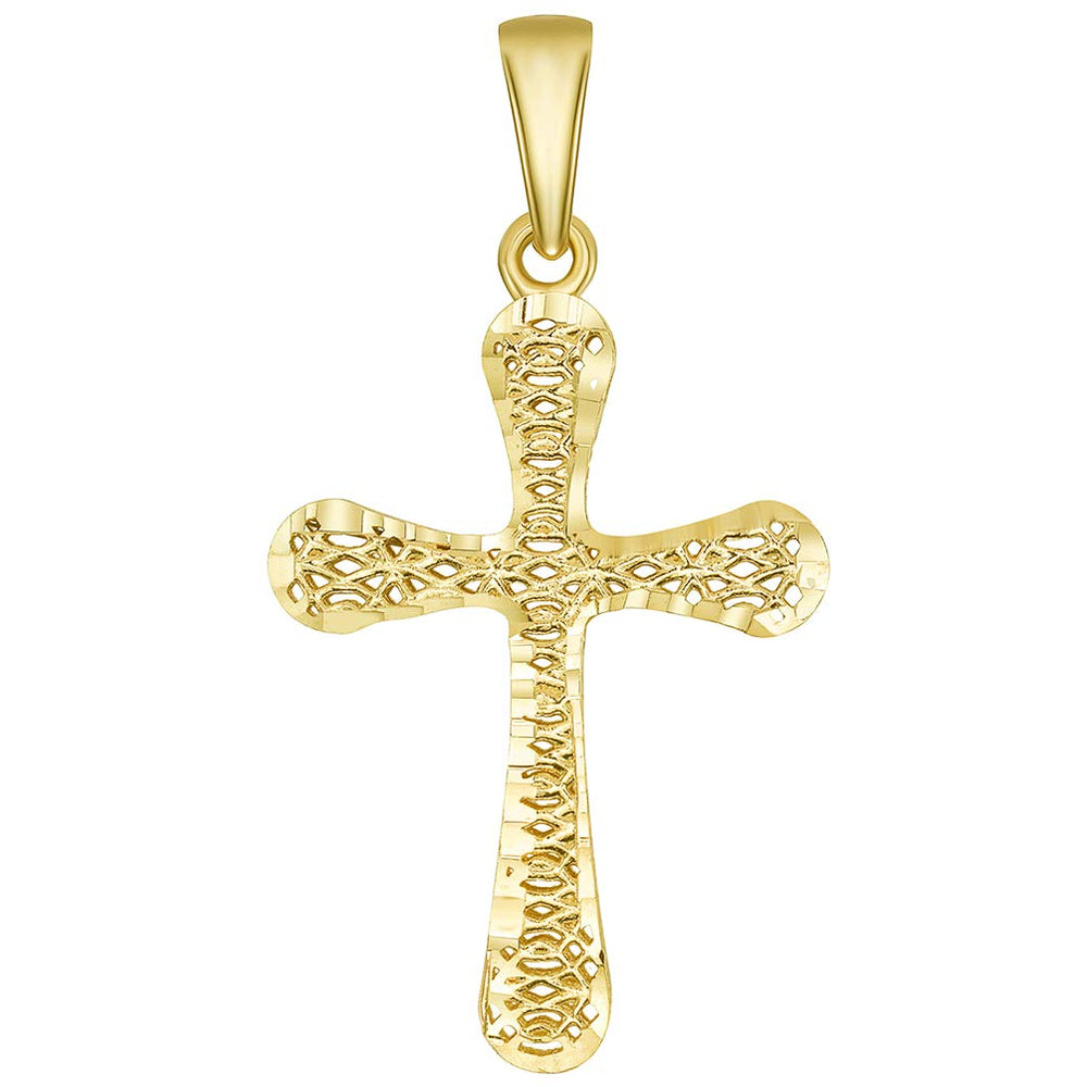 14k Yellow Gold Textured Rounded Edge 3-D Religious Cross Pendant