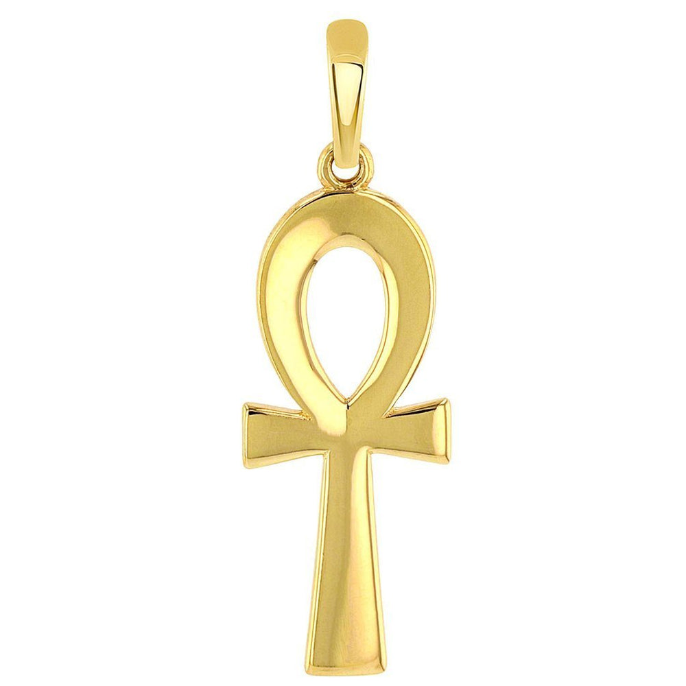 Solid 14K Yellow Gold Plain and Simple Egyptian Ankh Cross Pendant