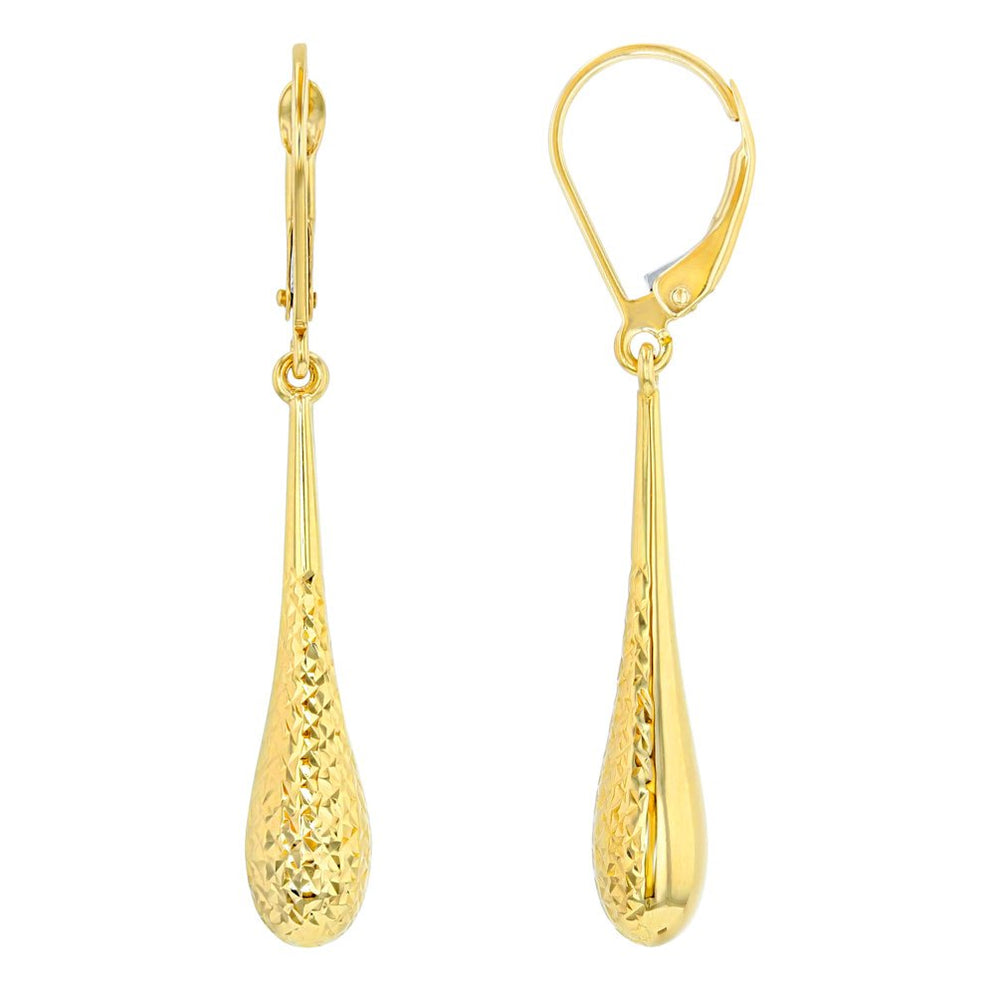 14k Yellow Gold Textured Teardrop Dangle Drop Earrings, 6mm