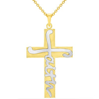Load image into Gallery viewer, 14k Two-Tone Gold Scripted Faith Religious Cross Pendant Necklace
