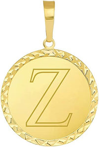 Load image into Gallery viewer, 14k Yellow Gold Personalized Round Block Letter Initial Z Disc Pendant 
