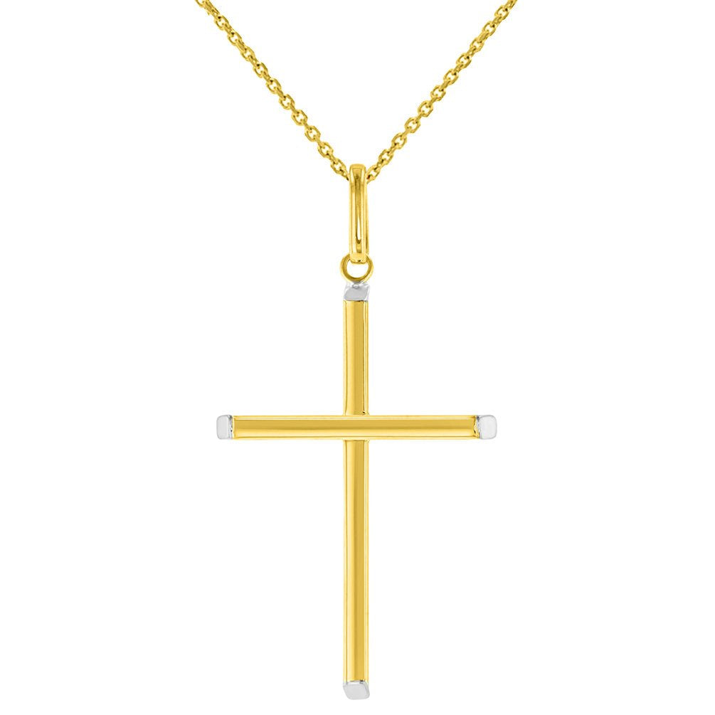 14K Two-Tone Gold Plain Slender Cross Pendant