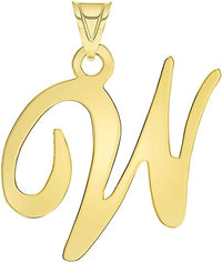 Load image into Gallery viewer, Solid 14k Yellow Gold Script Uppercase Initial W Cursive Letter Pendant
