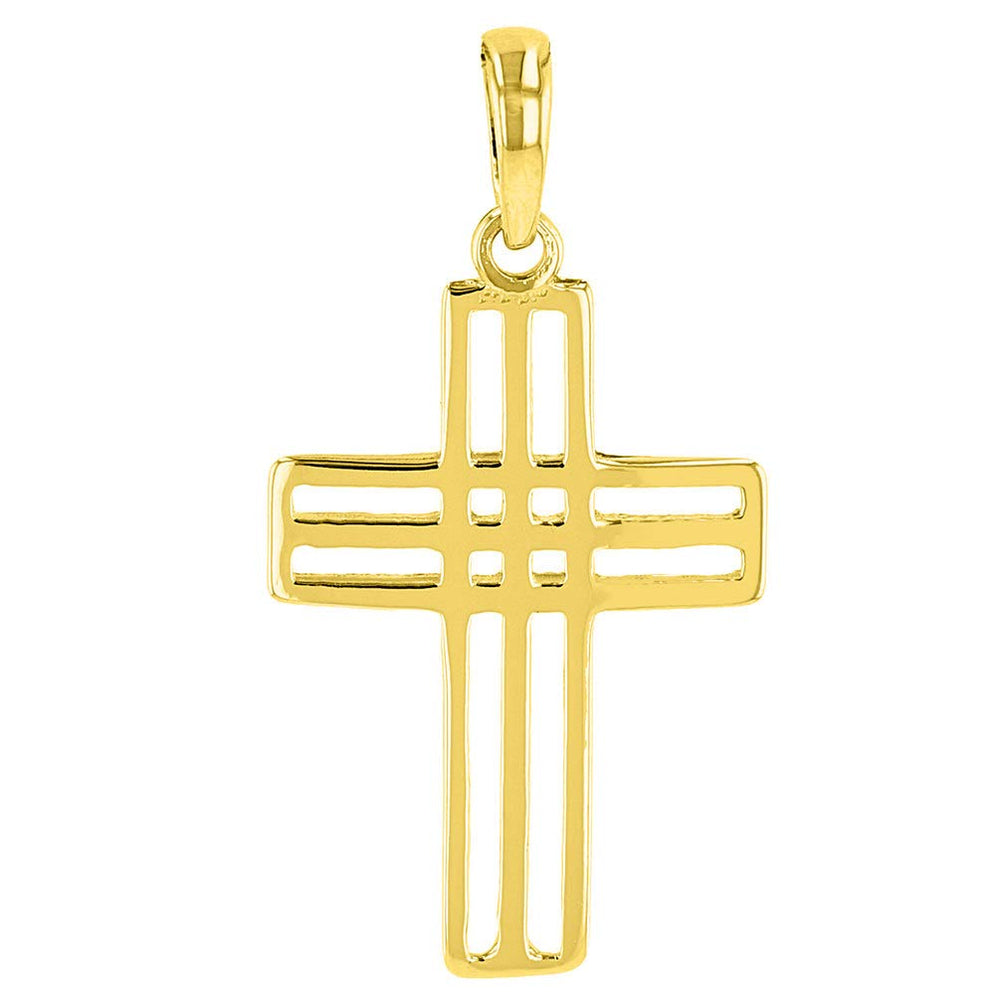 14k Yellow Gold Double Outline Open Religious Cross Charm Pendant