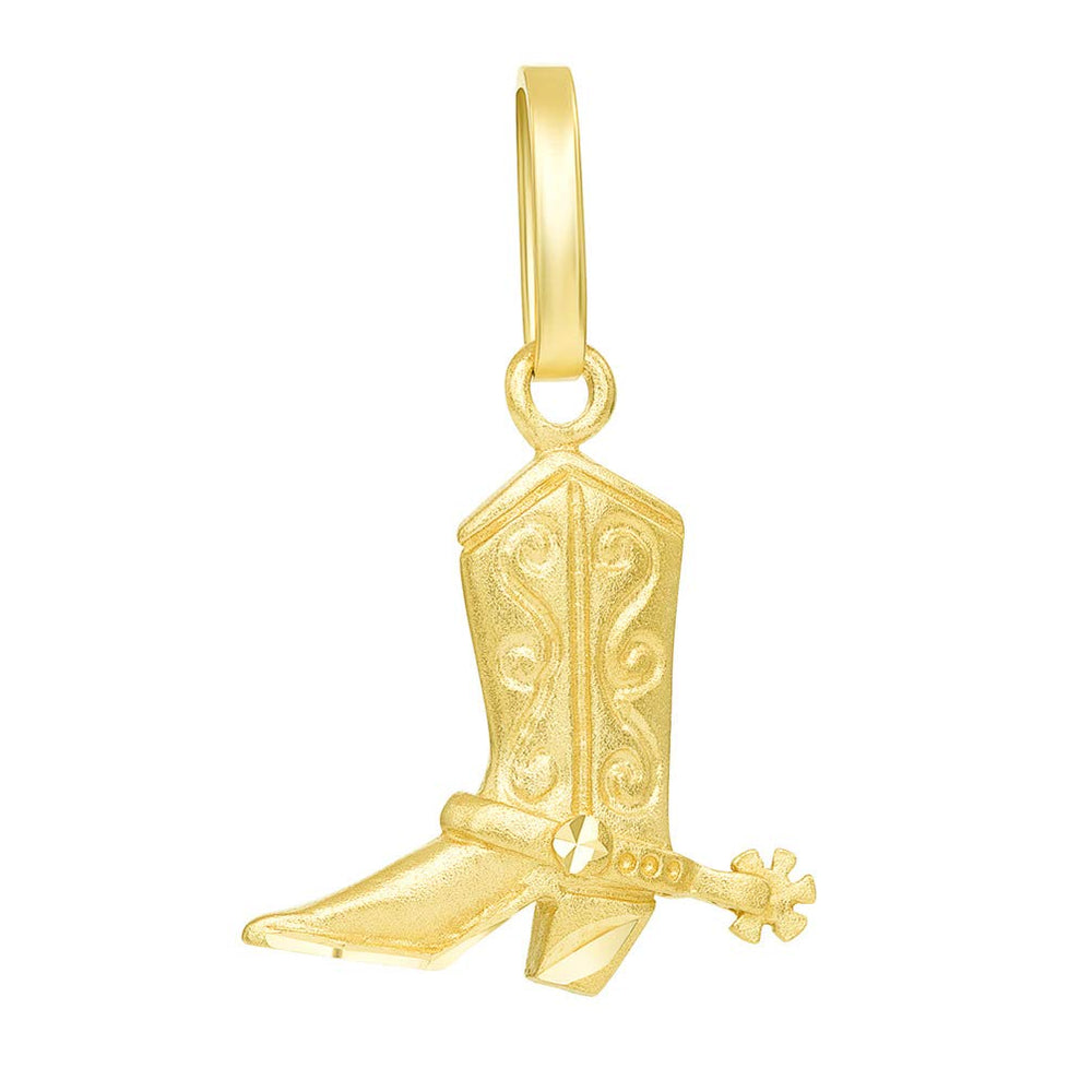 Solid 14k Gold Detailed 3D Cowboy Riding Boot with Spur Pendant - Yellow Gold