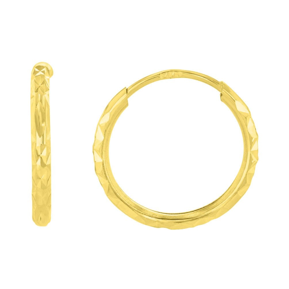 14k Yellow Gold 1.5mm Textured Endless Hoop Earrings (15 x 15.5mm)