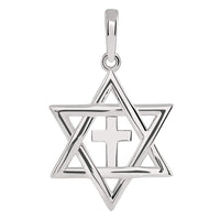 Load image into Gallery viewer, 14k White Gold Jewish Star of David with Religious Cross Judeo Christian Pendant Necklace
