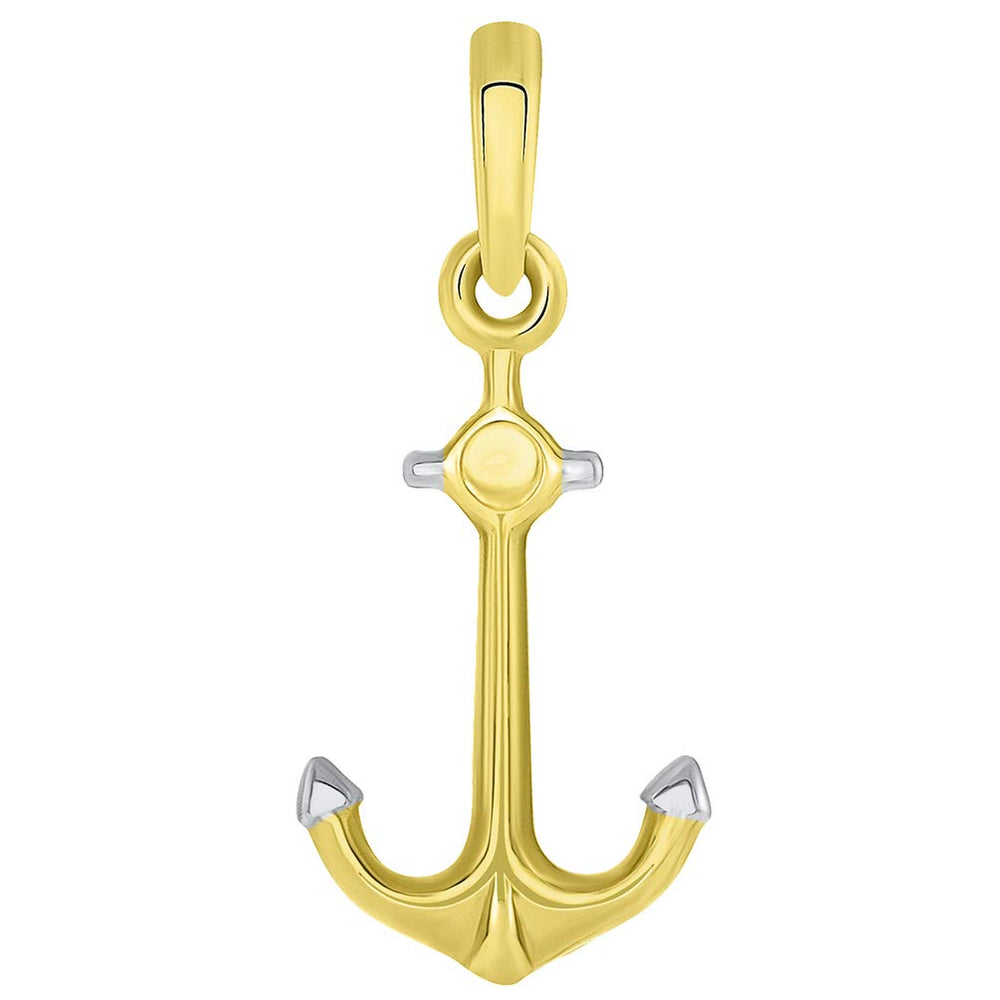 Solid 14k Yellow Gold Two Tone Anchor Charm Nautical Marine Pendant