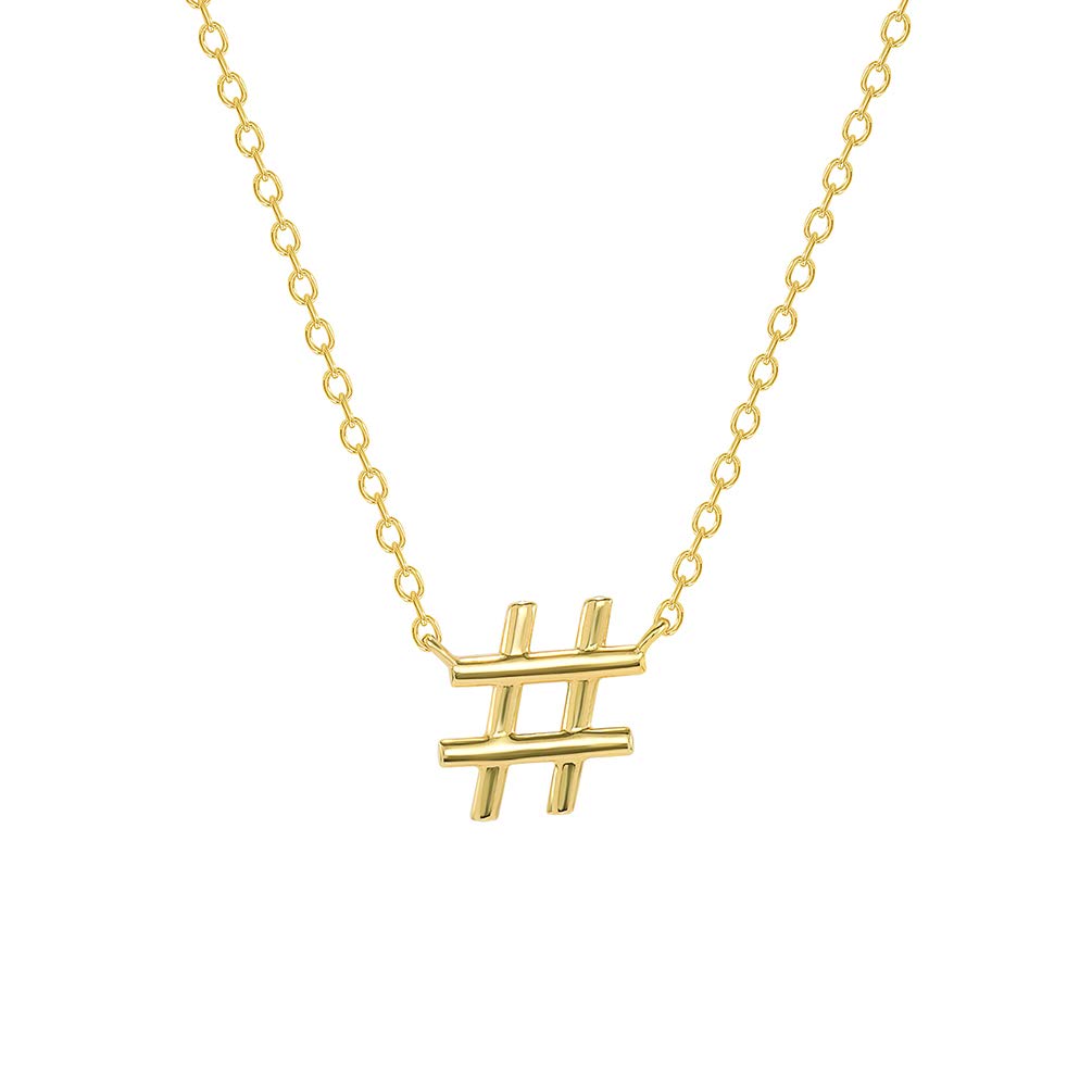 Solid 14k Yellow Gold Hashtag Symbol"#" Number Sign Necklace with Lobster Claw Clasp