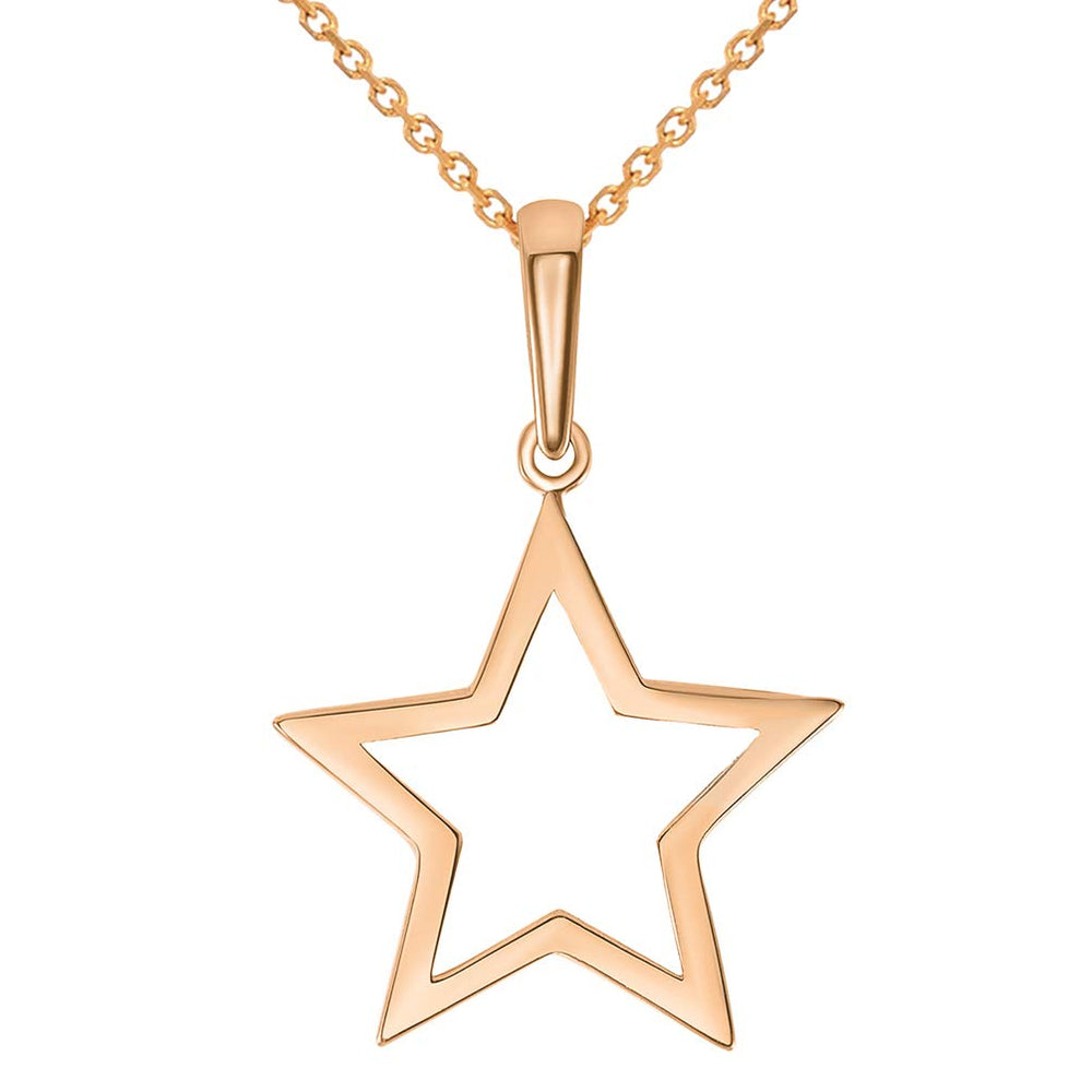 14k Rose Gold Open Star Charm Pendant Necklace