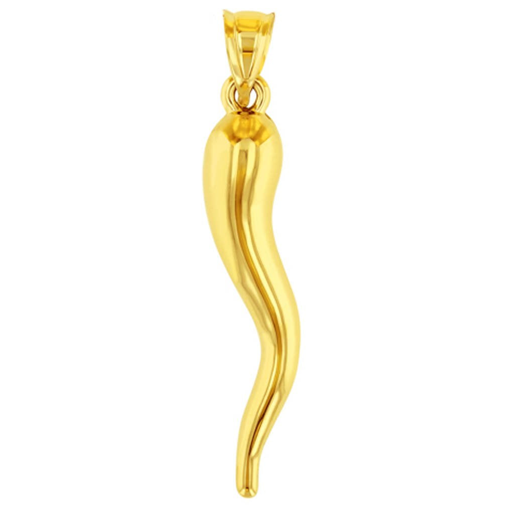 14K Yellow Gold Polished Large Cornicello Horn Pendant
