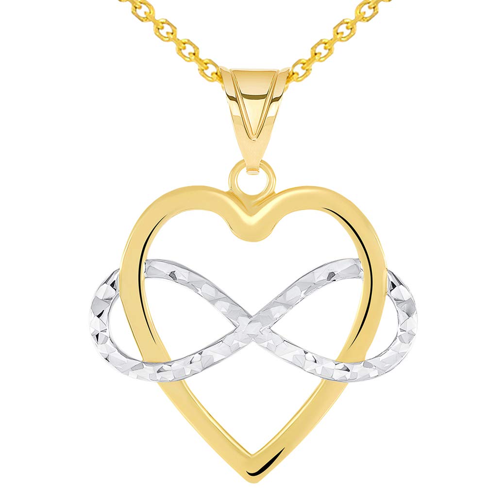 14k Yellow Gold Interlocking Infinity Love Symbol and Heart Pendant Necklace