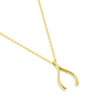 Load image into Gallery viewer, Solid 14k Yellow Gold Good Luck Wishbone Protection Necklace with Lobster Claw Clasp

