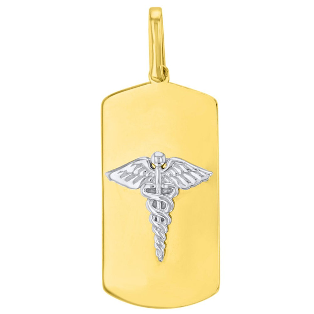 Solid 14K Gold Caduceus Charm Medical Symbol Pendant - Two-Tone Gold