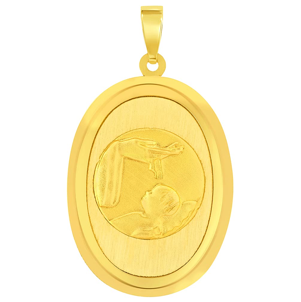 14k Yellow Gold Religious Baptism Christening Medal Pendant (1")