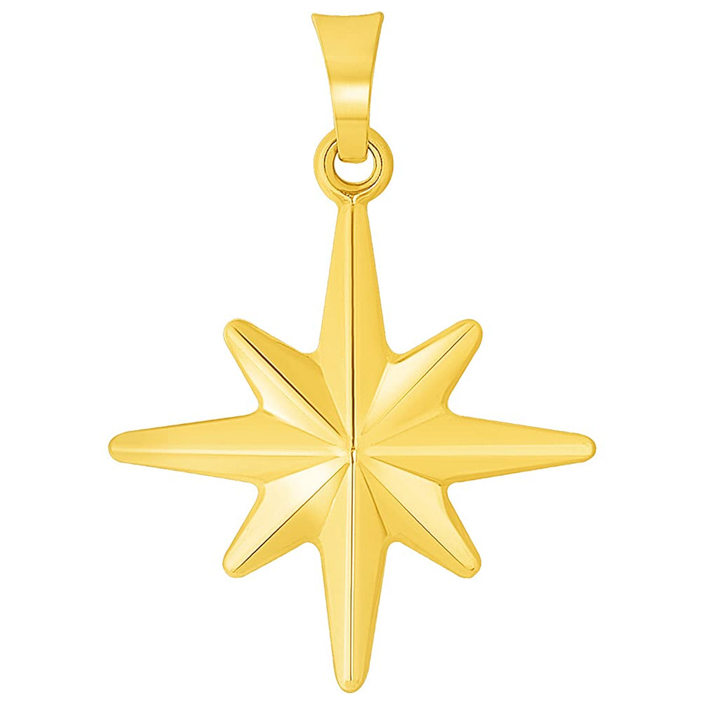 14k Yellow Gold 3D 8 Pointed North Star Pendant