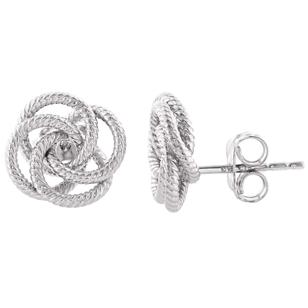 14K White Gold Twisted Love Knot Stud Rope Earrings