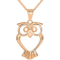 Load image into Gallery viewer, Solid 14k Rose Gold Open Big Eyes Owl Animal Pendant Necklace
