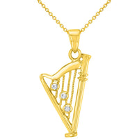 Load image into Gallery viewer, CZ Harp Charm Musical Instrument Pendant Necklace
