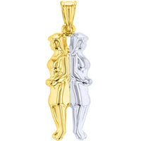Load image into Gallery viewer, High Polish 14K Gold Gemini Pendant Zodiac Sign Charm Necklace - Yellow Gold
