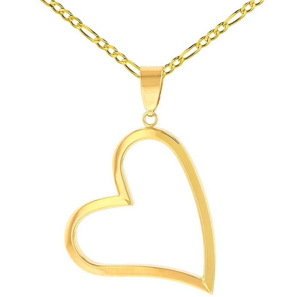 14K Gold Polished Fancy Sideways Heart Pendant with Figaro Necklace - Yellow Gold