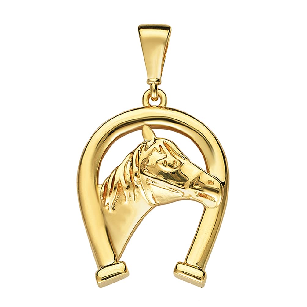 14k Yellow Gold Upside Down Horseshoe with Horse Pendant