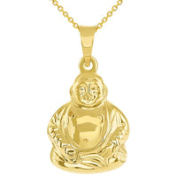 Load image into Gallery viewer, 14k Yellow Gold 3D Meditating Buddha Religious Charm Pendant Necklace

