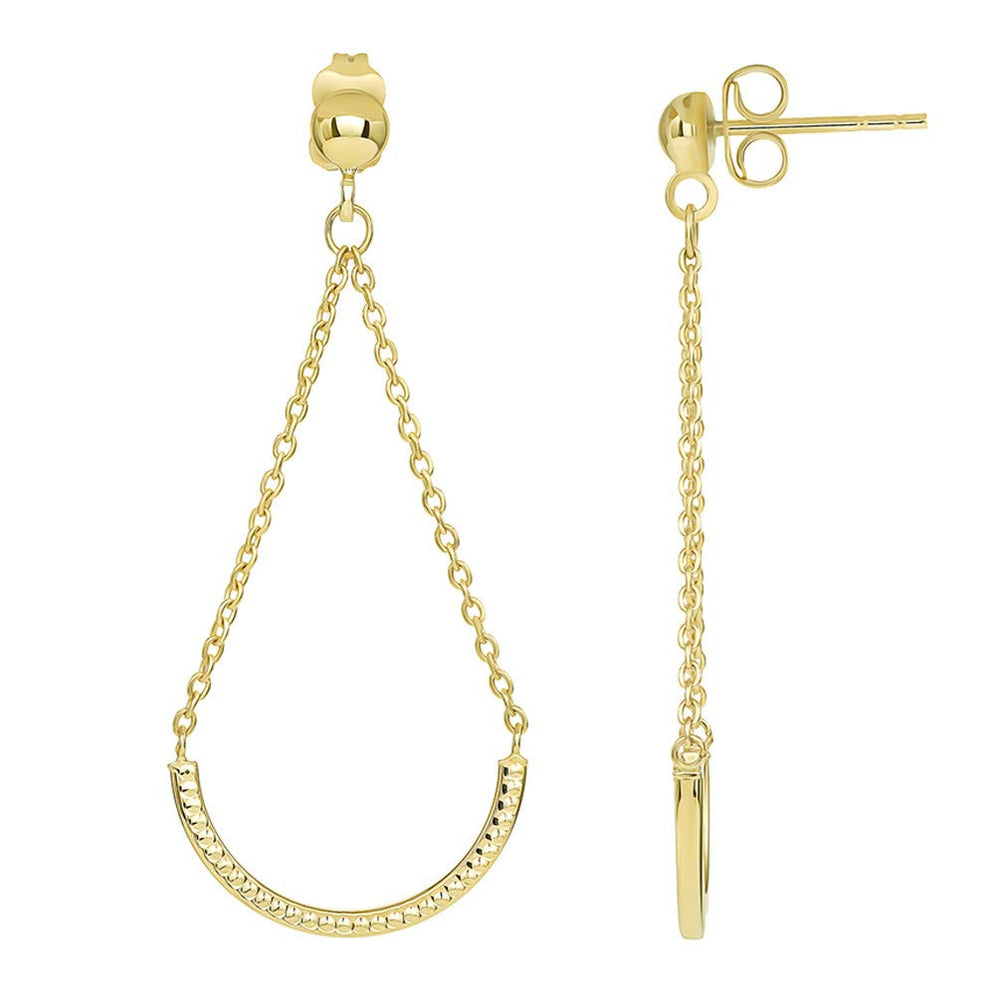 14k Gold Open Teardrop Rolo Chain Drop Earrings with Friction Back - Yellow Gold