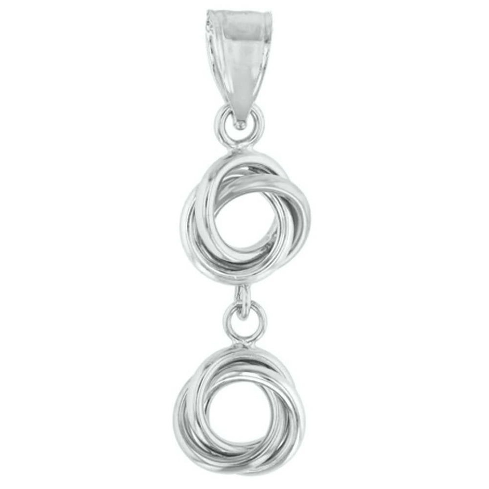 Solid 14K White Gold Double Love Knot Charm Dangling Pendant
