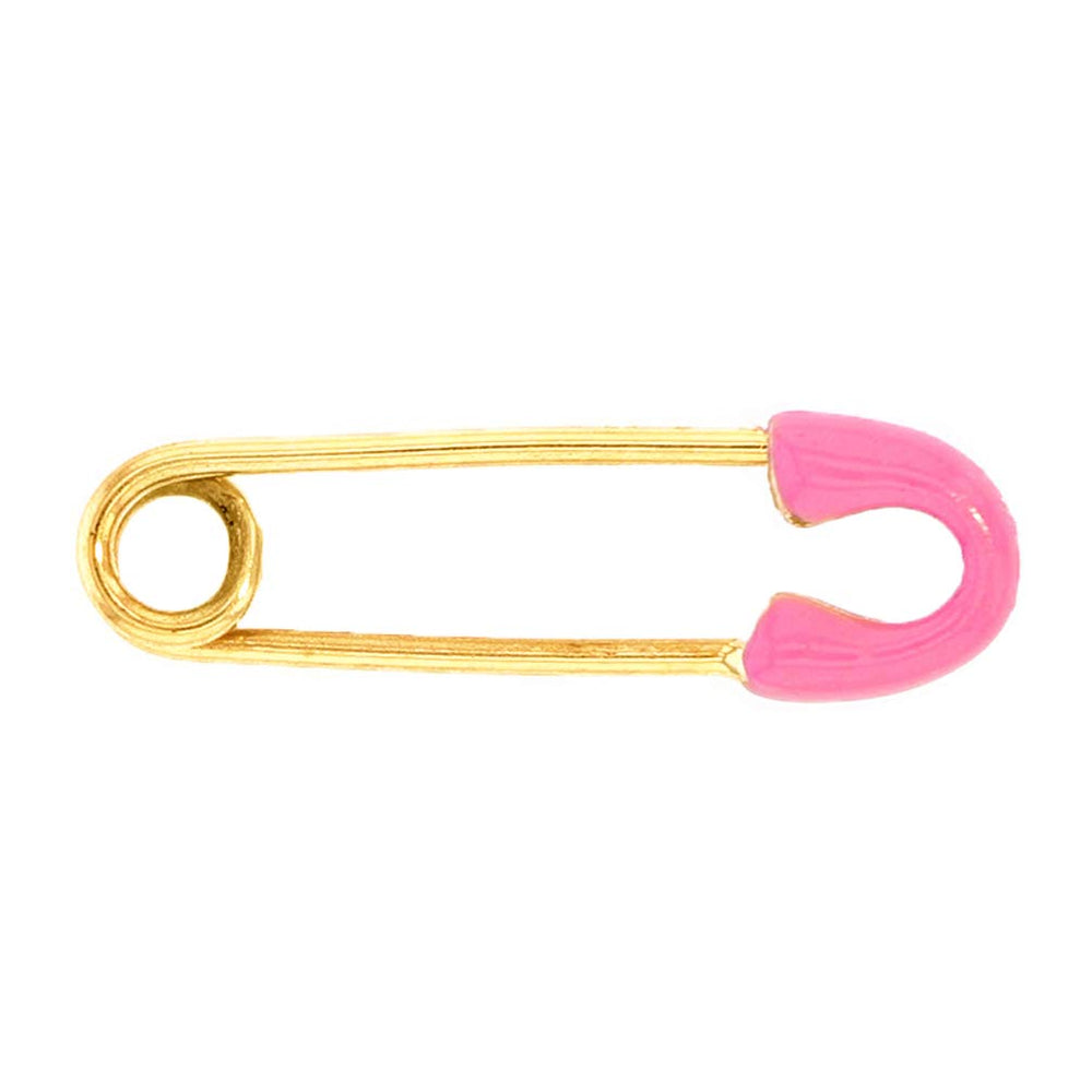 Solid 14k Yellow Gold Pink Safety Pin Brooch