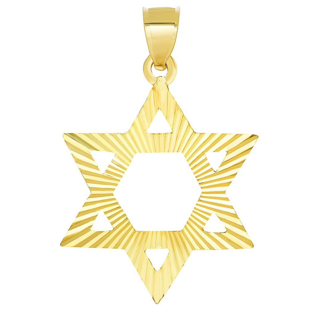 14k Yellow Gold Textured Hebrew Magen David Pendant