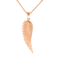 Load image into Gallery viewer, Solid 14k Rose Gold Textured Angel Wing Charm Pendant Necklace
