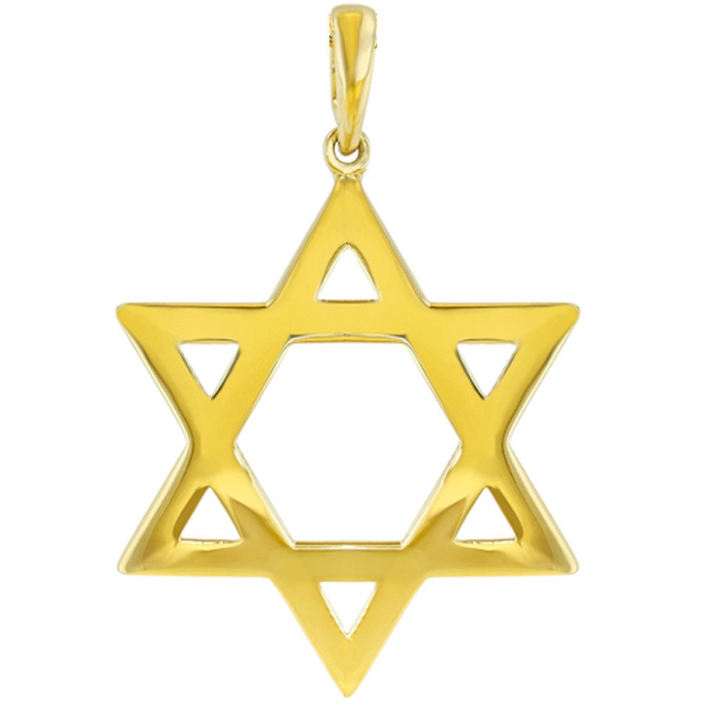 Solid 14K Yellow Gold Large Star of David Charm Jewish Symbol Pendant