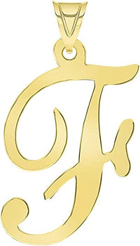 Load image into Gallery viewer, Solid 14k Yellow Gold Script Uppercase Initial F Cursive Letter Pendant

