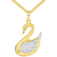Load image into Gallery viewer, High Polish 14k Yellow Gold 3D Swan Animal Pendant with Curb Chain Necklace (Reversible)
